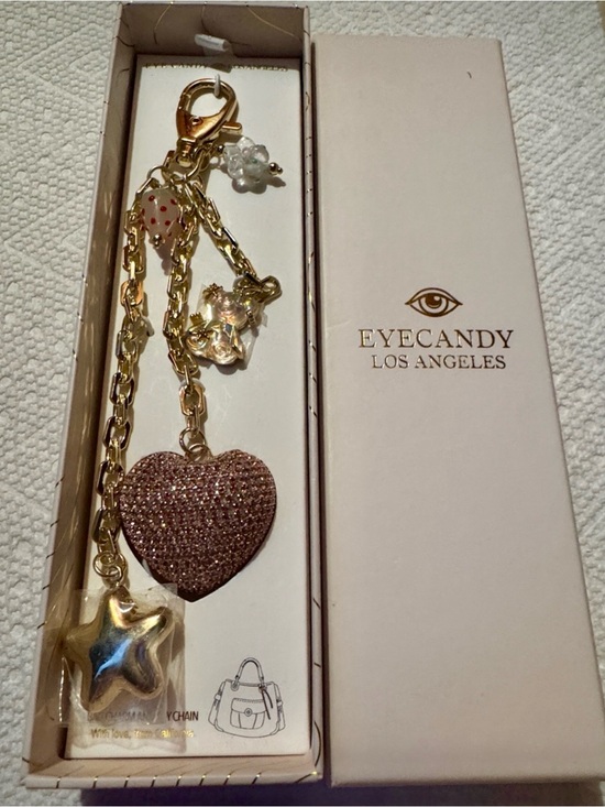 eye candy Accessories - eyecandy Gold Chain Key Charm with Pink Glitter Heart & Gold Star